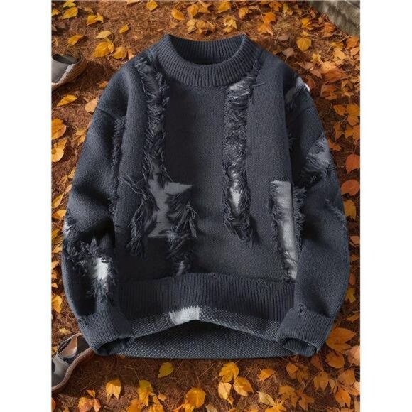 Men's Distressed Ripped Knit Sweater - New Street Style - Picture 3 of 5